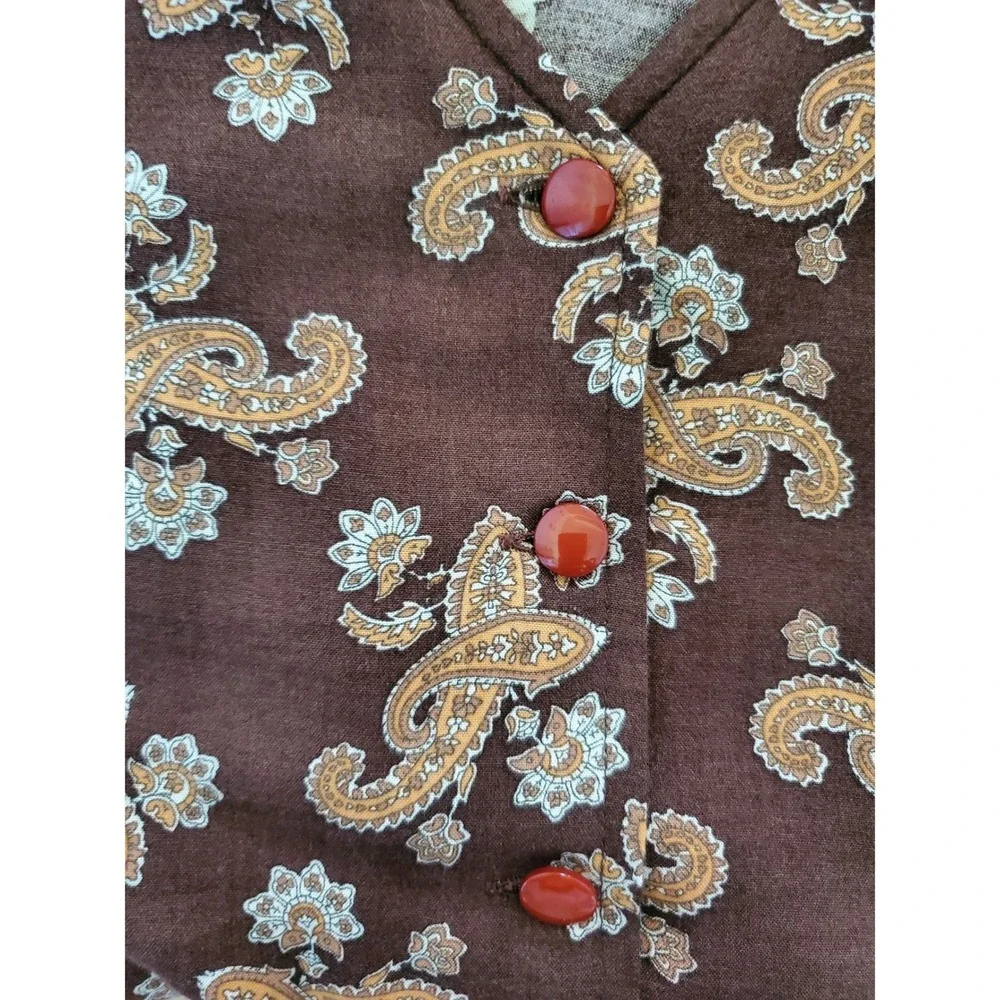 Vintage‎ Paisley Dress Womens 5X Brown Button Front Short Sleeve Flowy Long Maxi